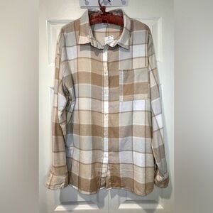 Cotton on casual oversized fit Plaid shirt tan beige brown size XS. NWT